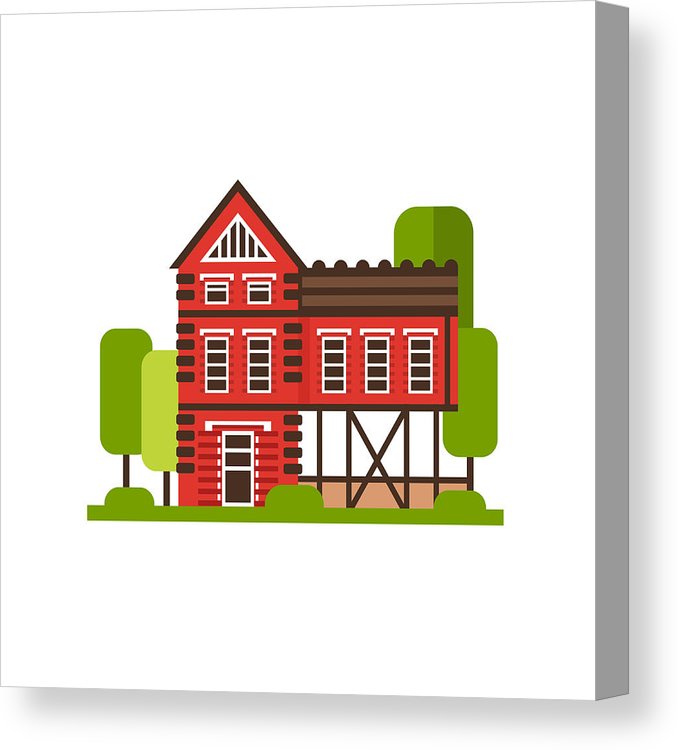 678x750 Traditional Red Rural House, Countryside Building Vector