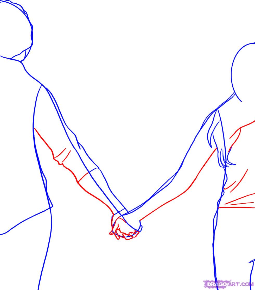 980x1114 How To Draw People Holding Hands, Step