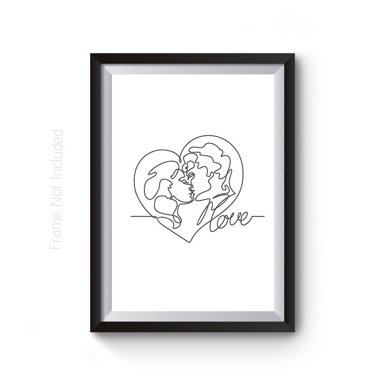 794x794 First Kiss Print Romantic Couple Line Drawing Love Heart Etsy