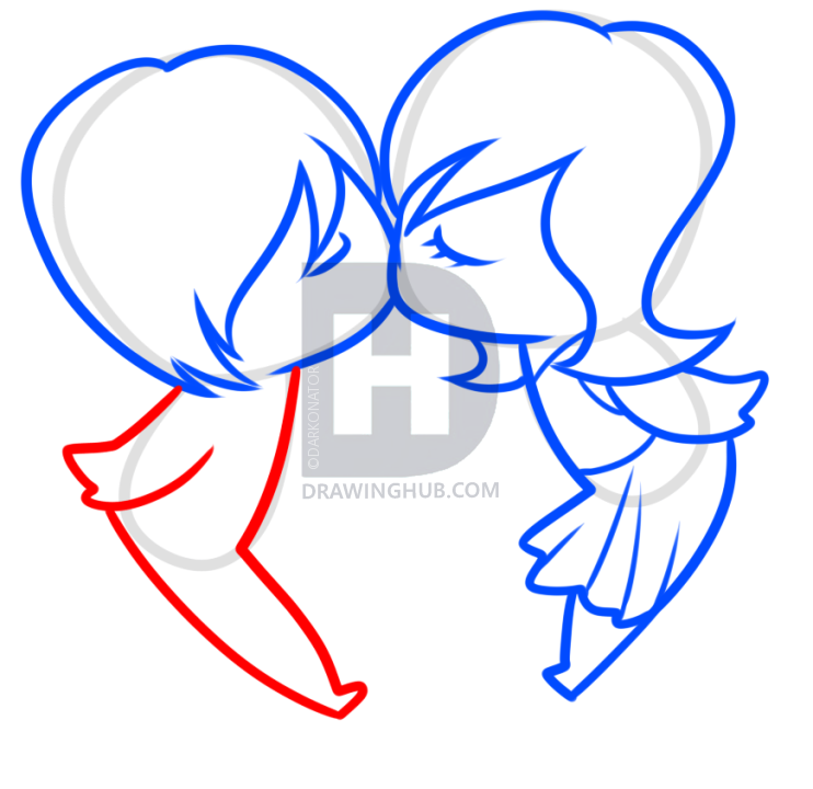 742x720 How To Draw Chibi Kissing, Step
