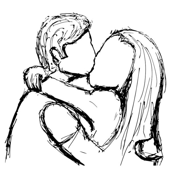 600x600 Sketch Of A Kissing Couple In Love With A Gel Pen Vector