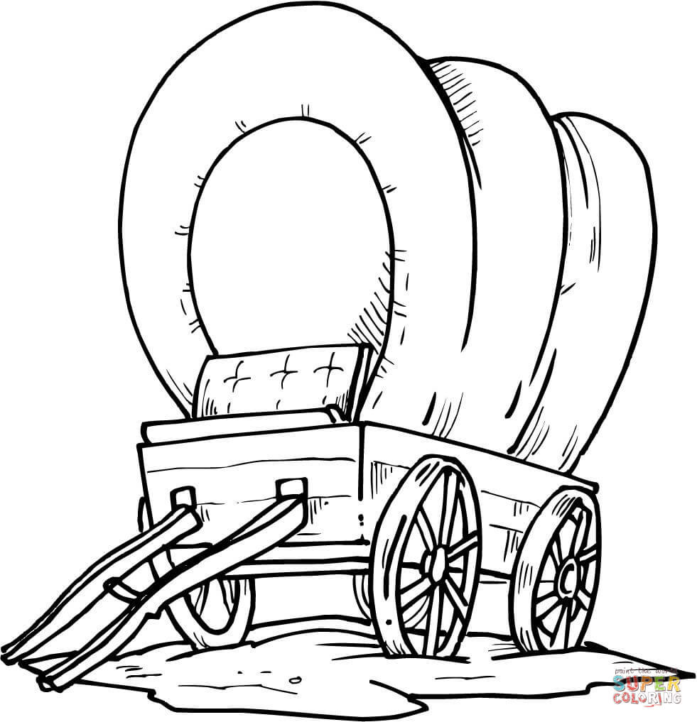 981x1017 Wood Covered Wagon Coloring