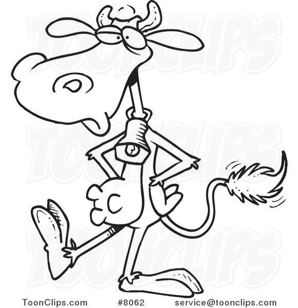 581x600 Cartoon Black And White Line Drawing Of A Cow Wearing A Bell