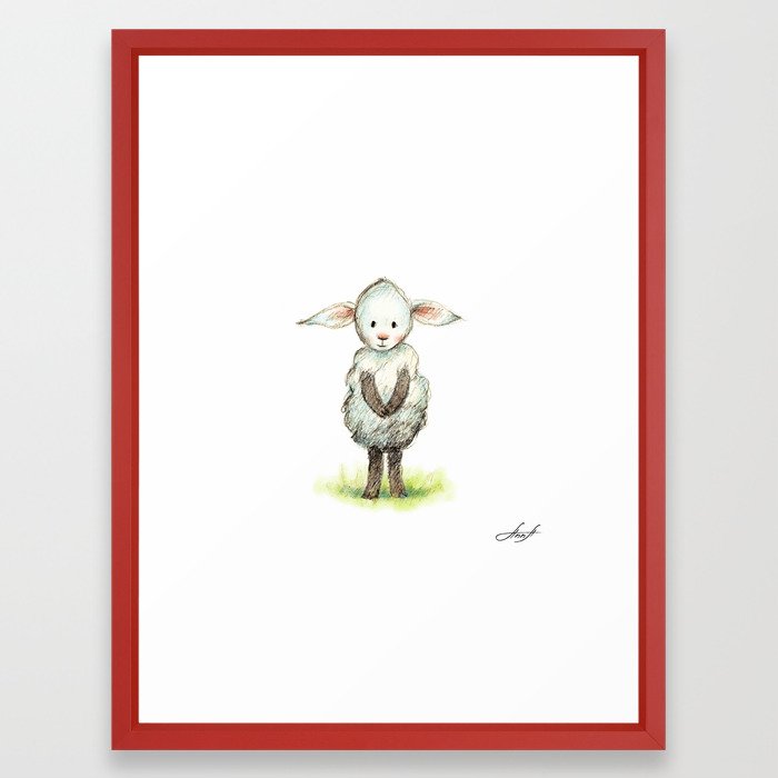 700x700 Pencil And Watercolor Drawing Of Cute Little Sheep Framed Art