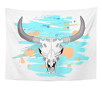 425x383 Emvency Tapestry Drawing Psychedelic Bull Skull