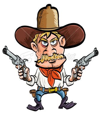 335x380 Cartoon Cowboy With His Guns Drawn Isolated On White