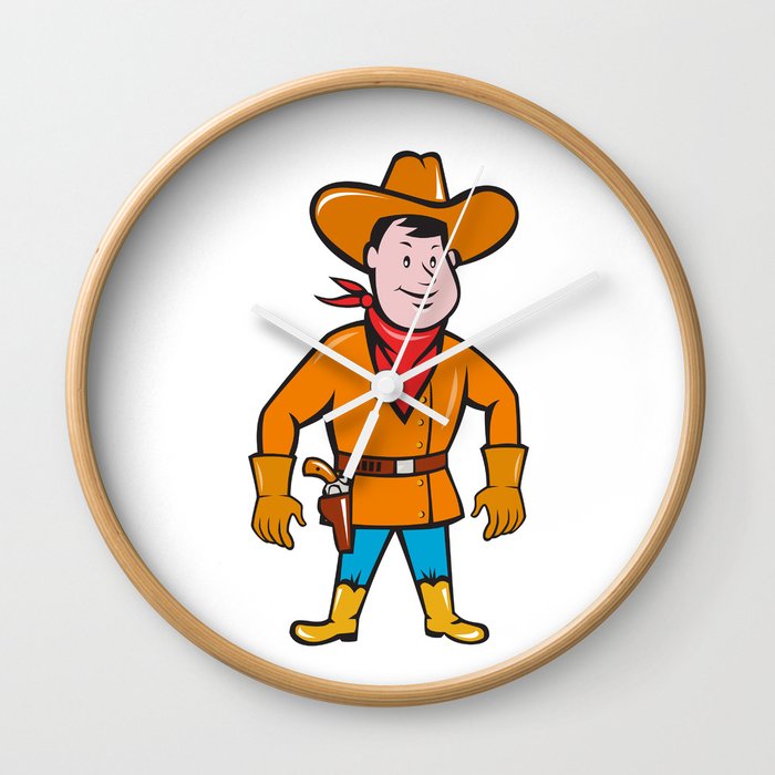 700x700 Cowboy Standing Drawing Gun Cartoon Wall Clock