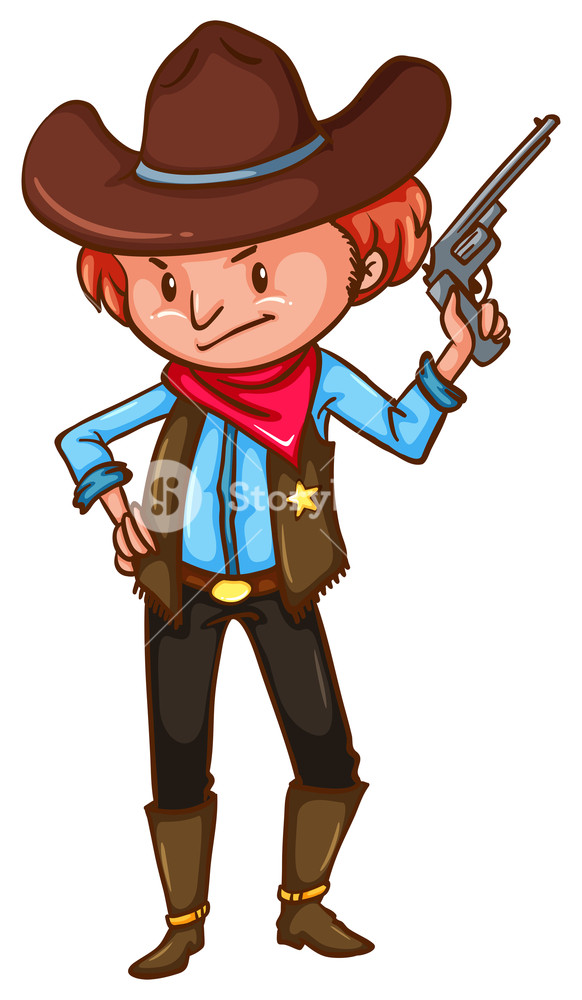 582x1000 A Simple Drawing Of A Cowboy With A Gun On A White Background