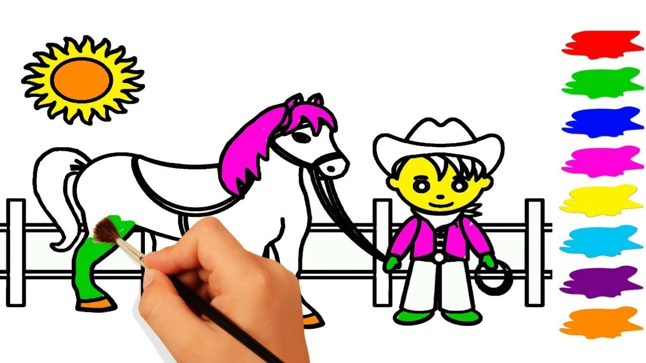 1280x720 Cowboy And Horse Coloring Pages For Kids How To Draw Horse