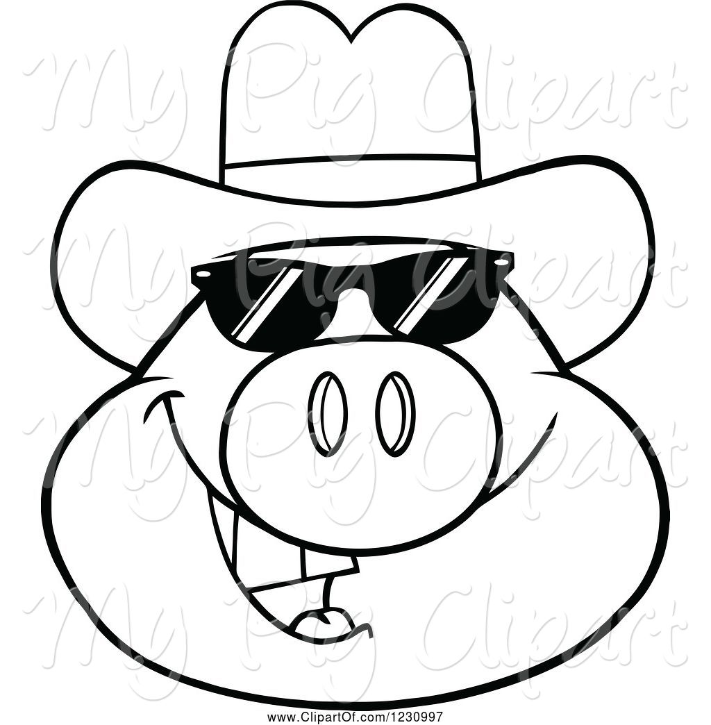 1024x1044 Swine Clipart Of Cartoon Outlined Pig Head With A Cowboy Hat
