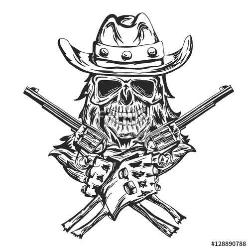 500x500 Cowboy Skull Ath The Hat With Two Guns