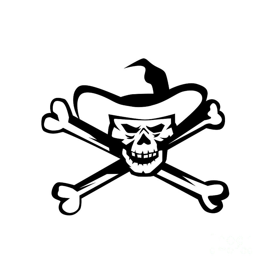 900x900 Cowboy Pirate Skull Cross Bones Retro Digital Art