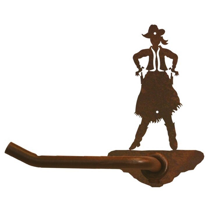 725x725 Cowgirl Drawing Pistol Metal Toilet Paper Holder