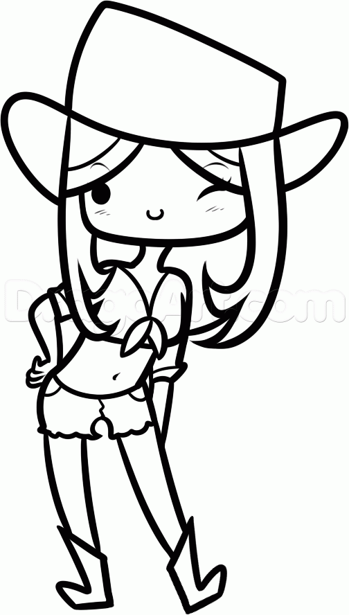 504x888 How To Draw A Cowgirl For Kids, Step