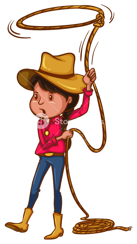 563x1000 Illustration Of A Coloured Drawing Of A Cowgirl On A White