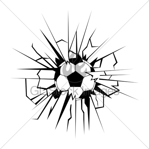 500x500 Soccer Ball Coming In Cracked Wall Gl Stock Images