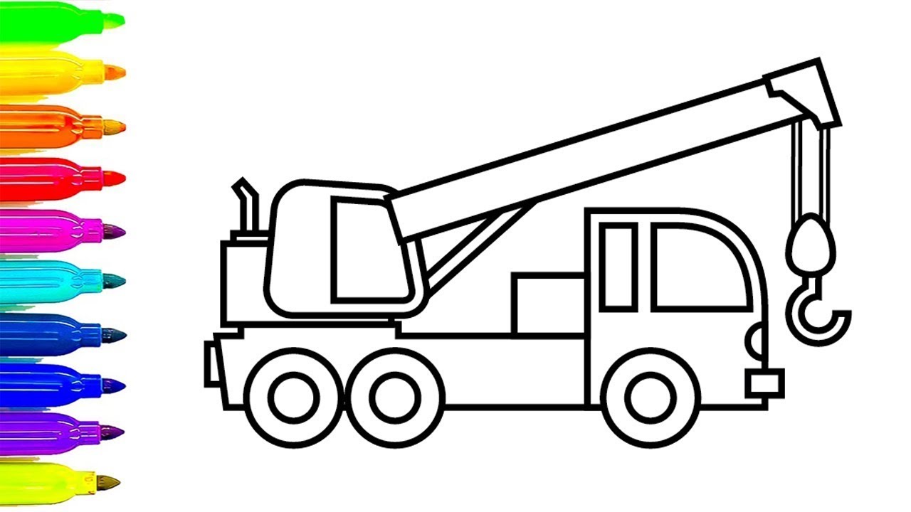 1280x720 Learn Colors With Construction Truck Coloring Pages, Crane Truck