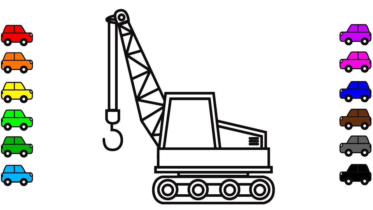 1280x720 Learn Colors With Crane Truck Coloring Pages, Car And Construction