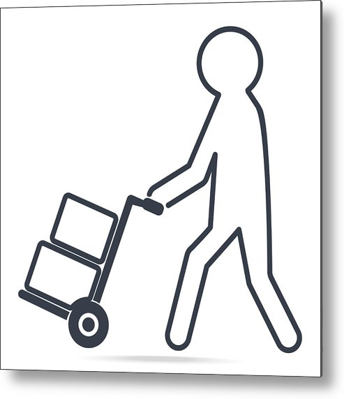 493x572 man pushing hand cart with crate symbol, icon vector illustration