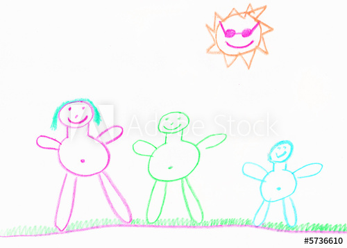 500x357 Stick People Crayon Drawing Of A Family