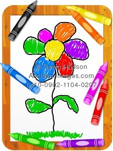 225x300 Clipart Illustration Of A Childs Crayon Drawing Of A Colourful Flower