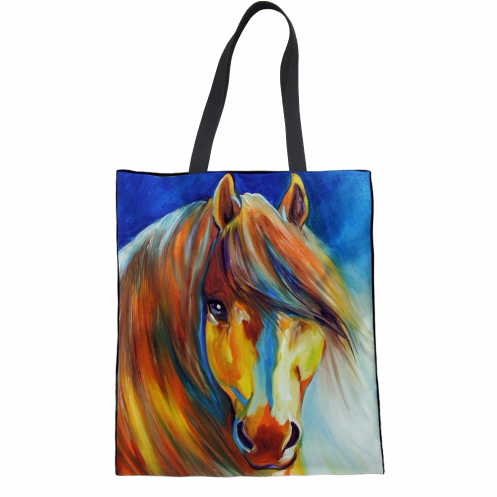 1000x1000 Colorful Crazy Horse Print Linen Shopping Bag