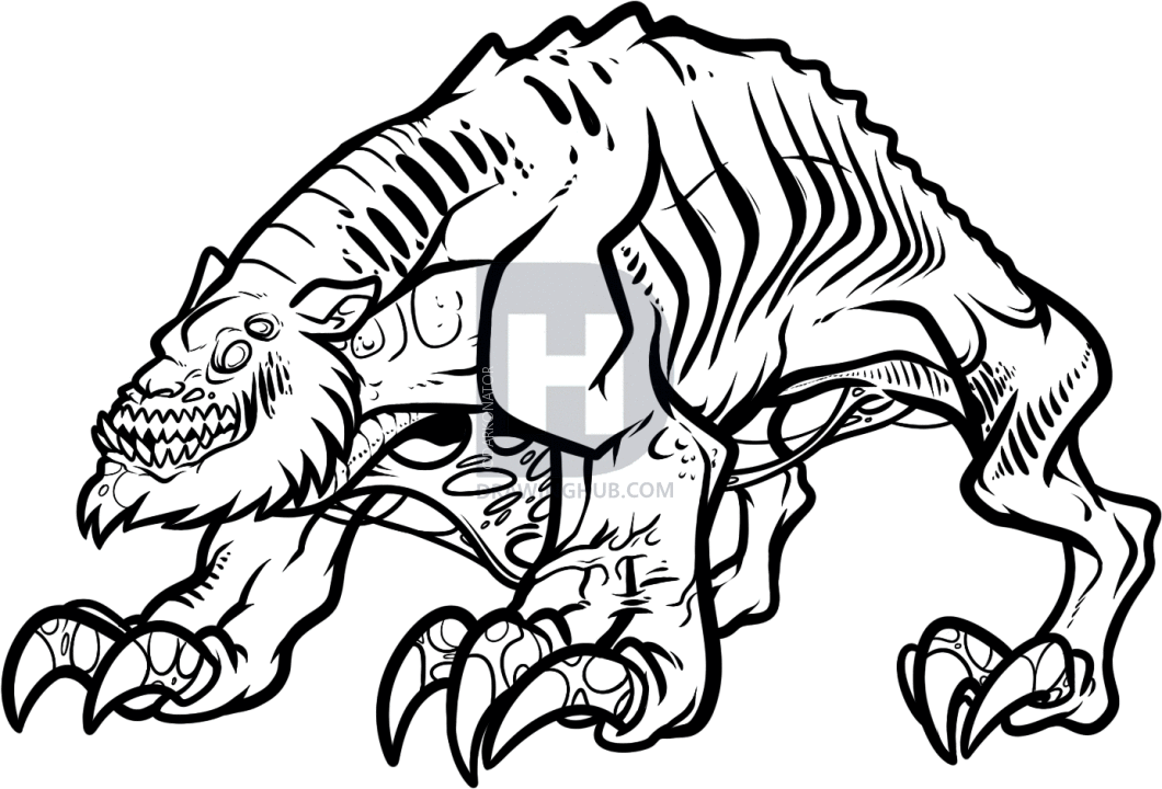 1060x720 how to draw a mutant creature, mutant concept, step