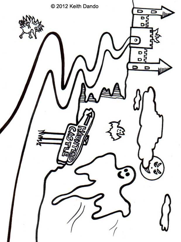 619x825 Halloween Colouring Creepy Castle Rooftop Post Printables