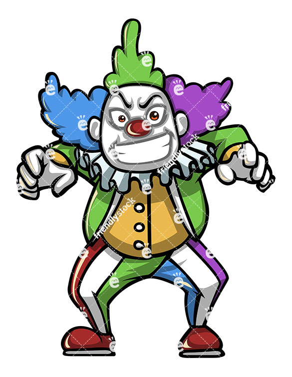 585x755 Evil Creepy Clown Character Scaring Someone Vector Clipart