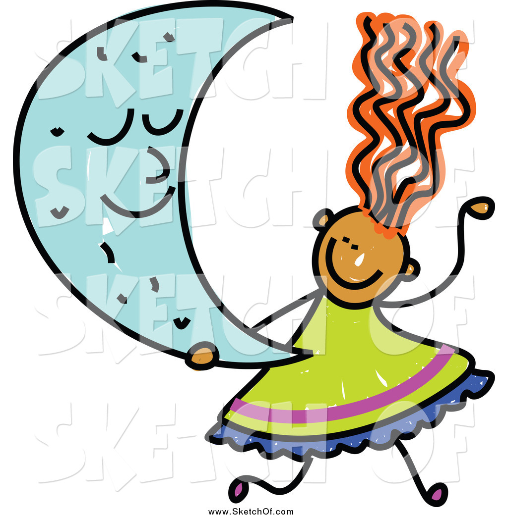 1024x1044 Drawing Of A Sketched Red Haired Girl Holding A Crescent Moon