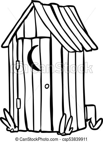 343x470 Line Drawing Of A Traditional Outdoor Toilet With Crescent Moon