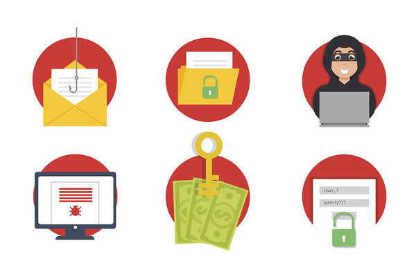 600x400 Cyber Crime Hacking Icons Set Phishing Vector Illustration Art