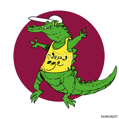 500x500 Crocodile Doodle Cartoon, A Crocodile Wearing Hat And Yellow Shirt