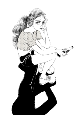 250x375 Drawing Illustration Girl Drink Ink Crop Tops