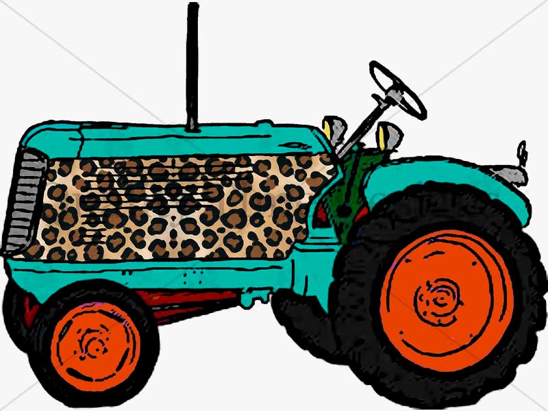 800x600 Funky Tractor Orange Turquoise And Leopard Print Clipart Drawing