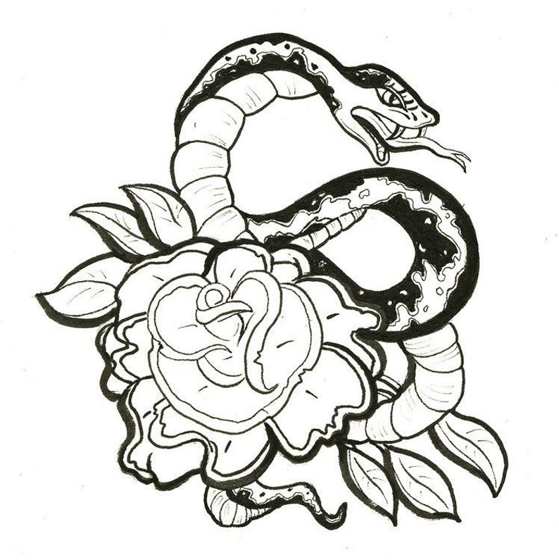 794x795 Snake Black And White Ink American Style Flash Tattoo Design Etsy