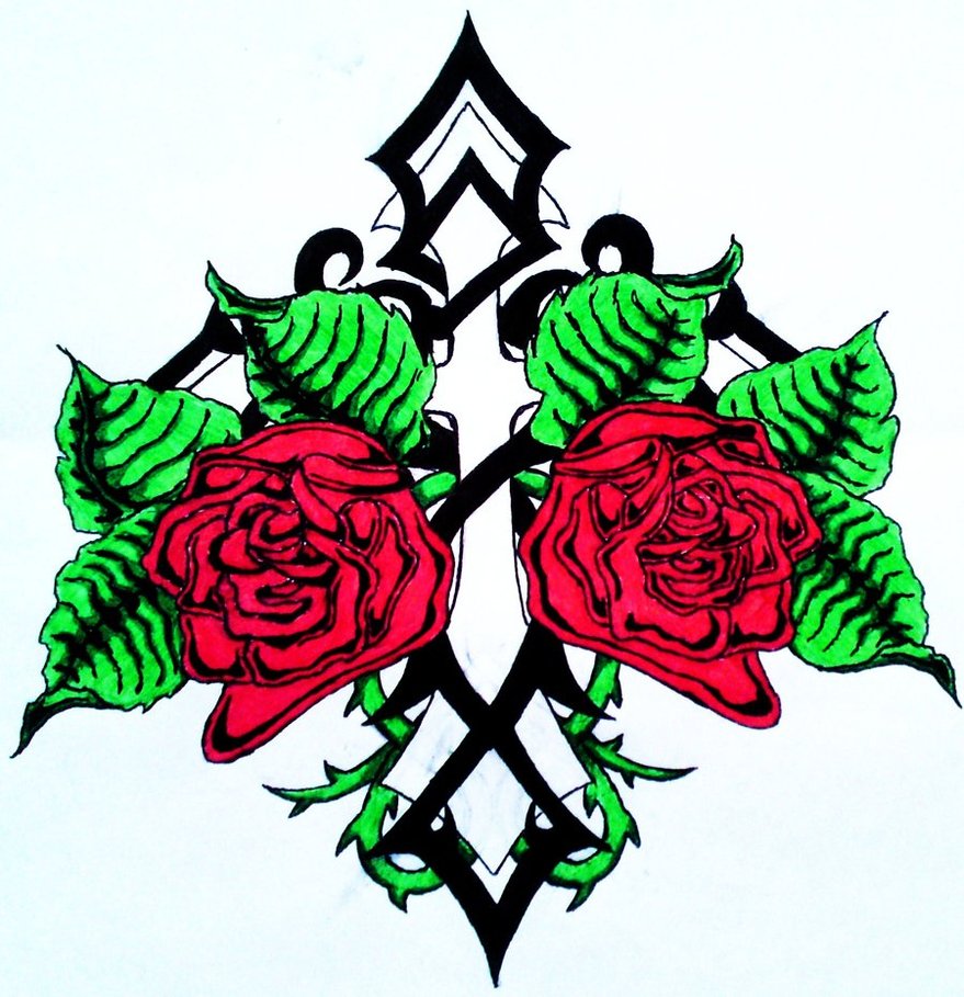 879x909 Drawing Simple Cross Rose Tattoo