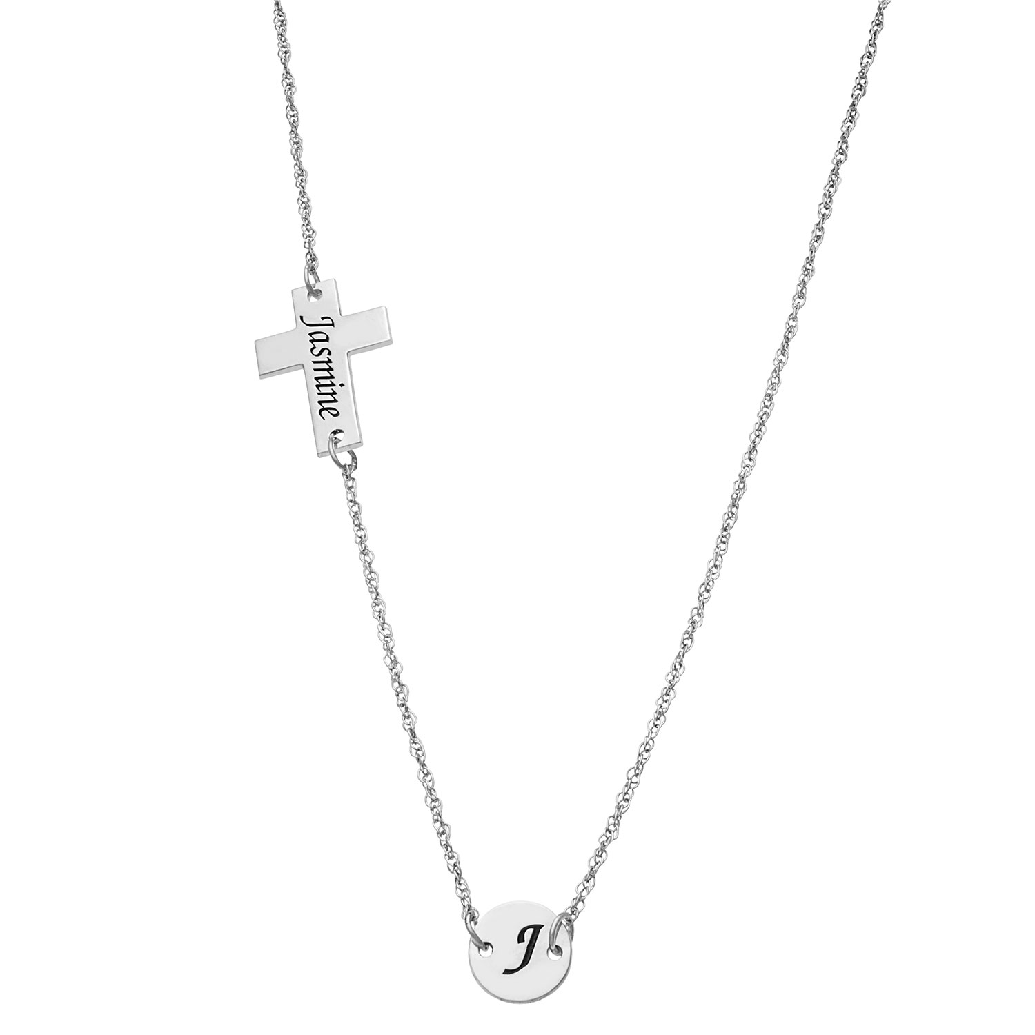 1500x1500 Sterling Silver Engraved Cross And Disc Necklace