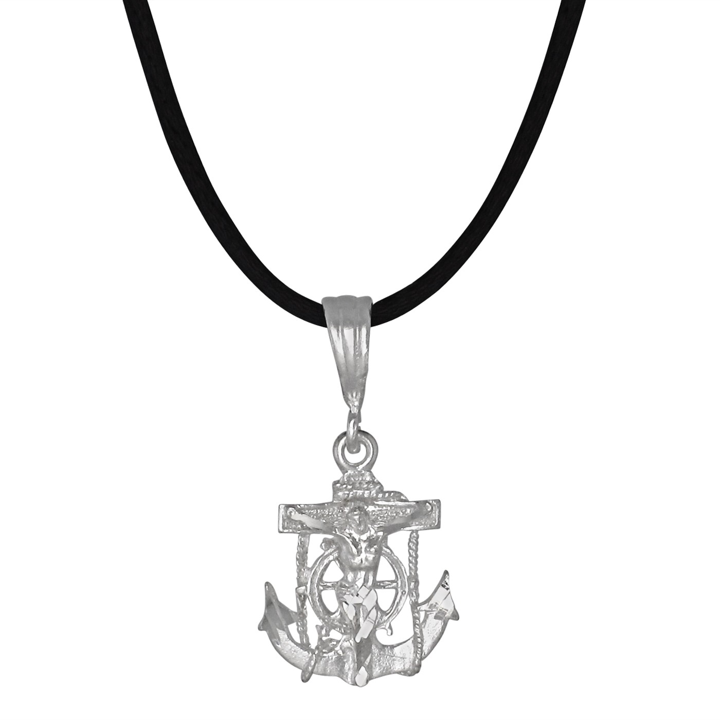 1400x1400 Sterling Silver Mariner's Crucifix Anchor Cross, Diamond Cut Pendant