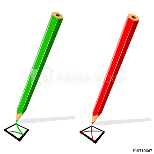 500x500 Pencil Drawing Green Tick And Red Cross Isolated