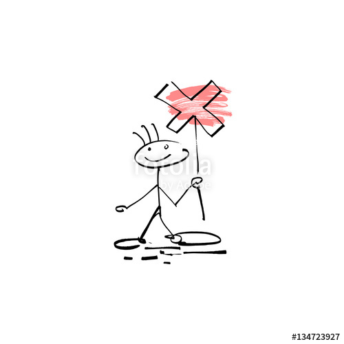500x500 Hand Drawing Sketch Human Smile Stick Figure With Cross Sign