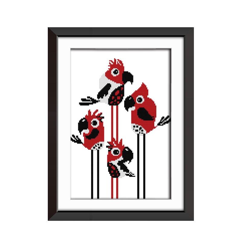 800x800 Red Parrot Abstract Drawing Dmc Embroidery Cross Stitch