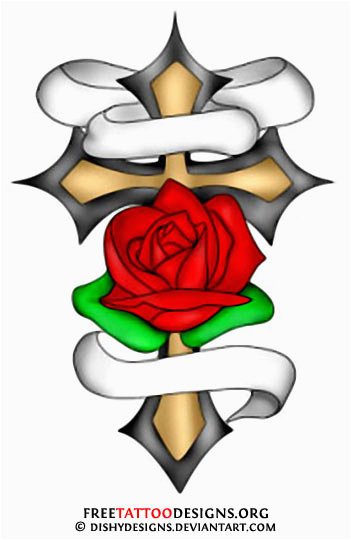 351x540 Rose With Cross Tattoo Designs