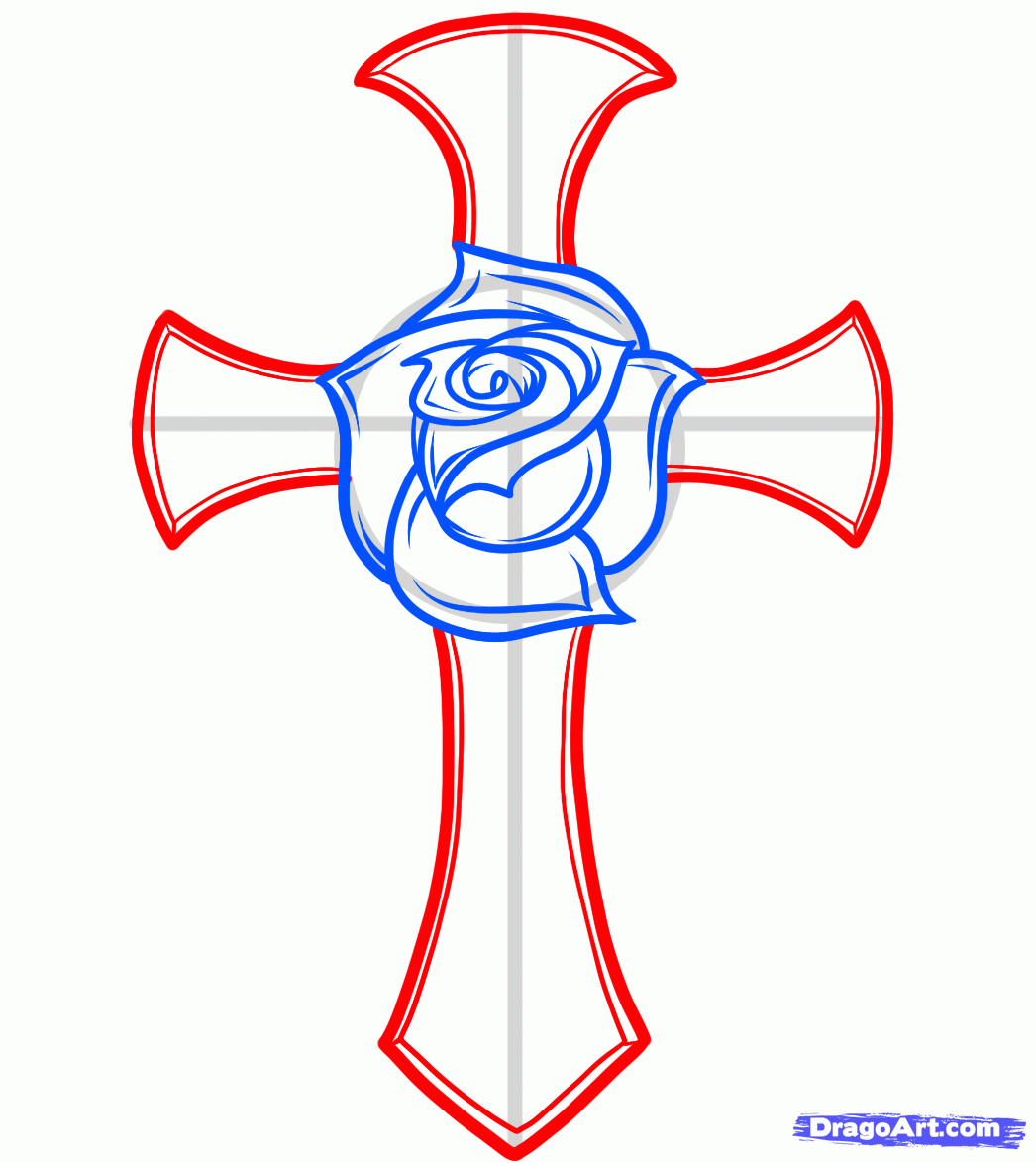 1046x1174 How To Draw A Rose And Cross Tattoo, Step