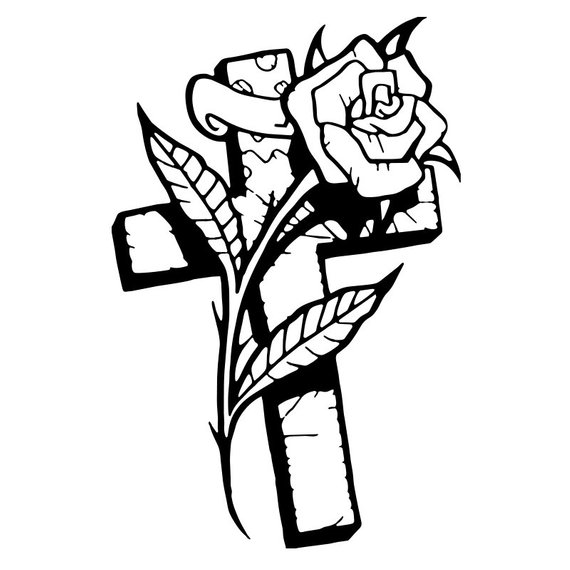 570x570 Rose Cross Vinyl Decal Sticker For Cartruck Window Computer Etsy