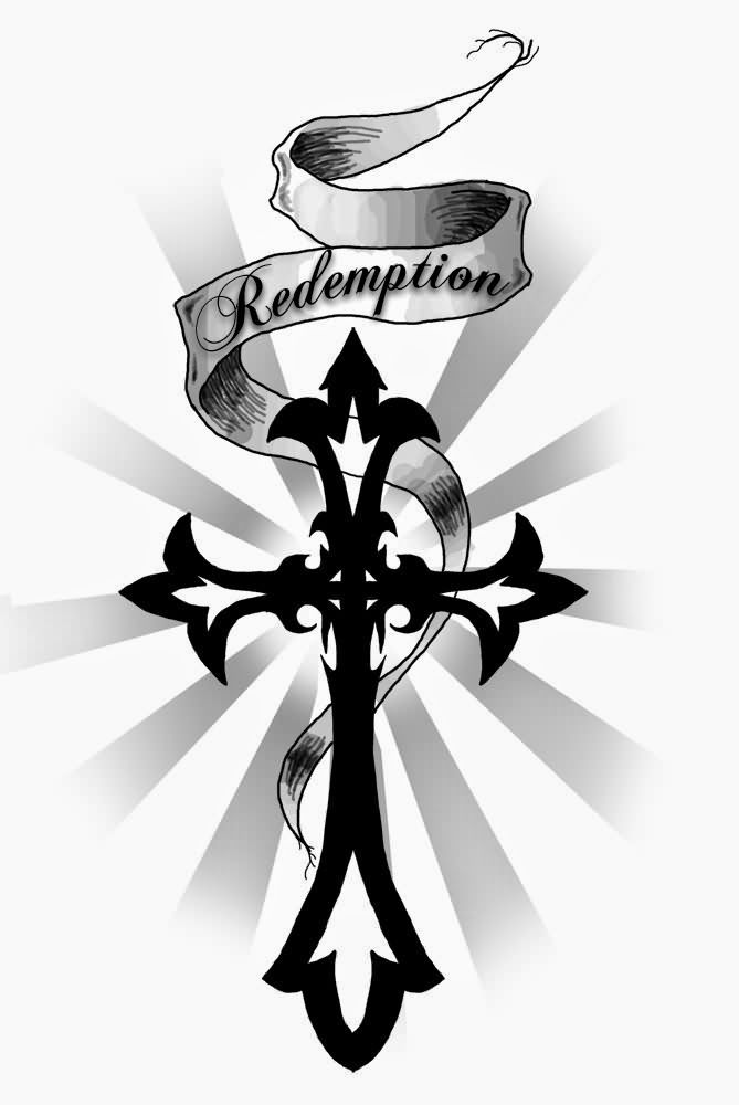 669x1000 Redemption Banner And Tribal Cross Tattoo Design Tatsart Art