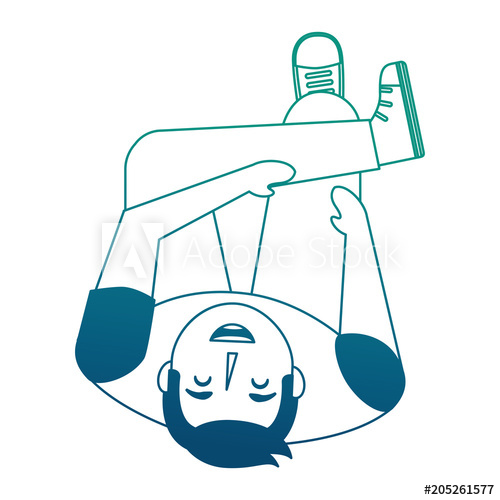 500x500 Man Look Up Sitting Crossed Legs Top View Vector Illustration Neon