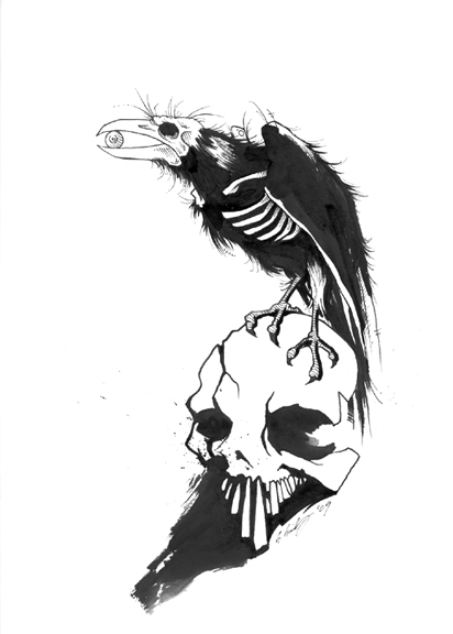 412x576 Nice Skull And Crow Tattoo Design