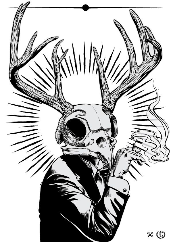 595x842 Bird Skull With Antlers Art Inspiration