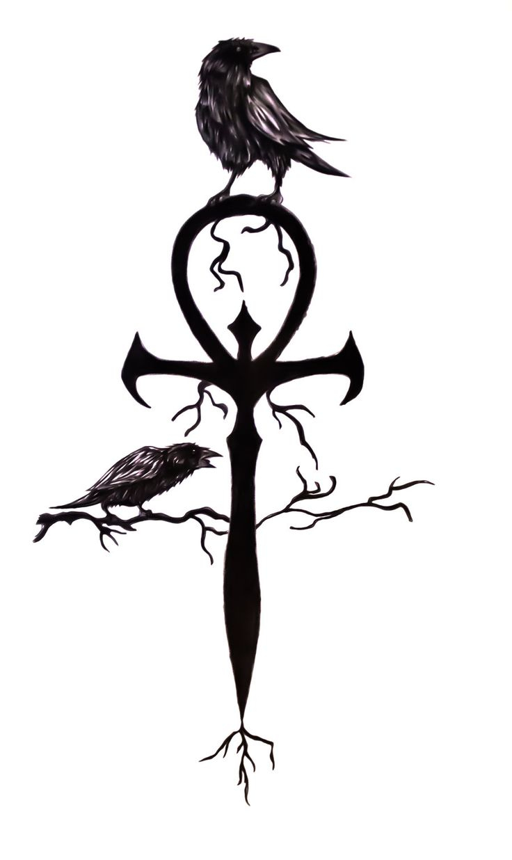 736x1236 Latest Black Ink Ankh With Two Crow Tattoo Design For You Aspen